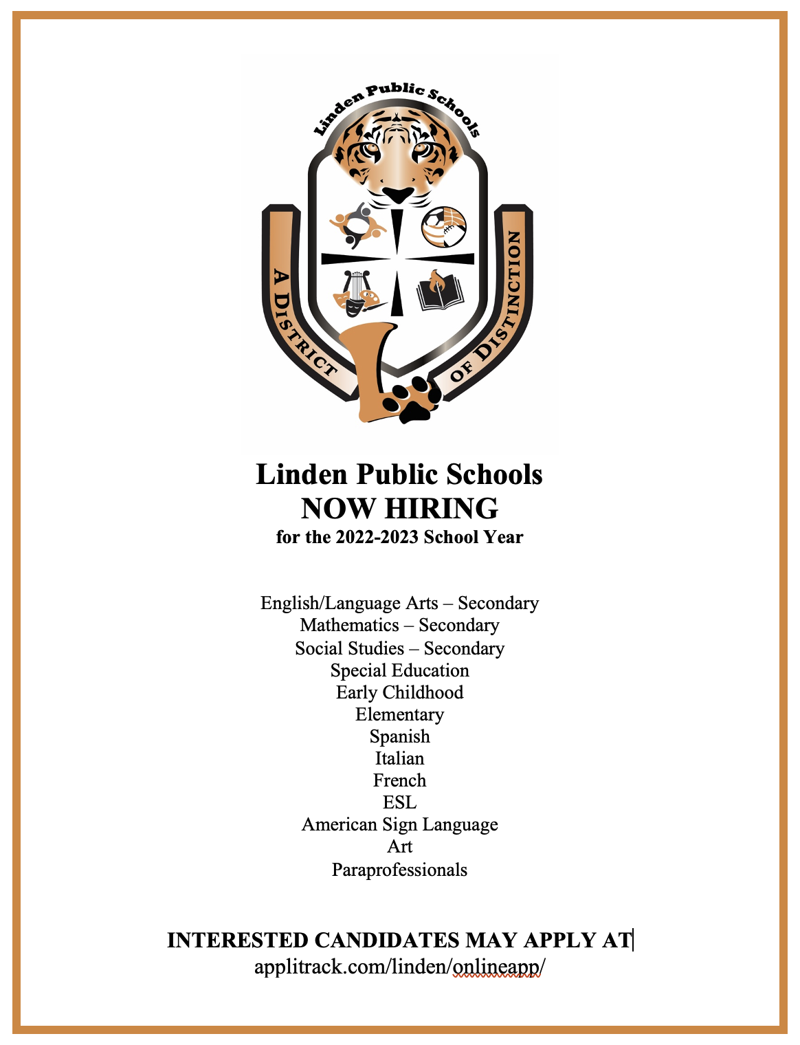 Now Hiring for the 20222023 School Year Linden Public Schools