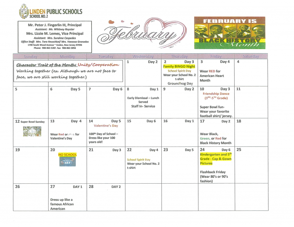 Event Calendar Linden Public Schools